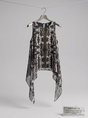 H&M Archive Divided Grey Asymmetric Chiffon Top - Premium Cut - CA 4 EUC*